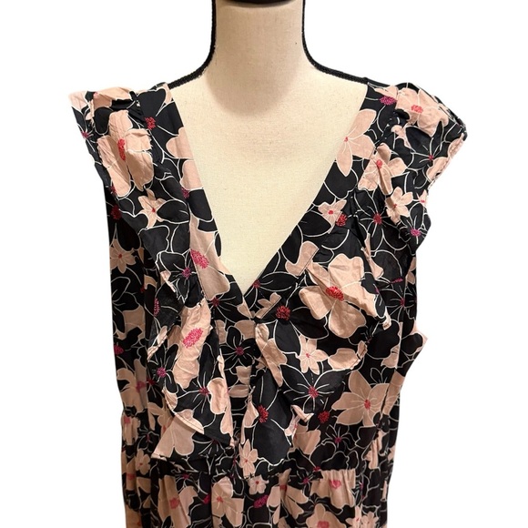 Who What Wear Womens 3X Floral Ruffle Tiered Maxi Dress Black Pink V Neck - Picture 5 of 14